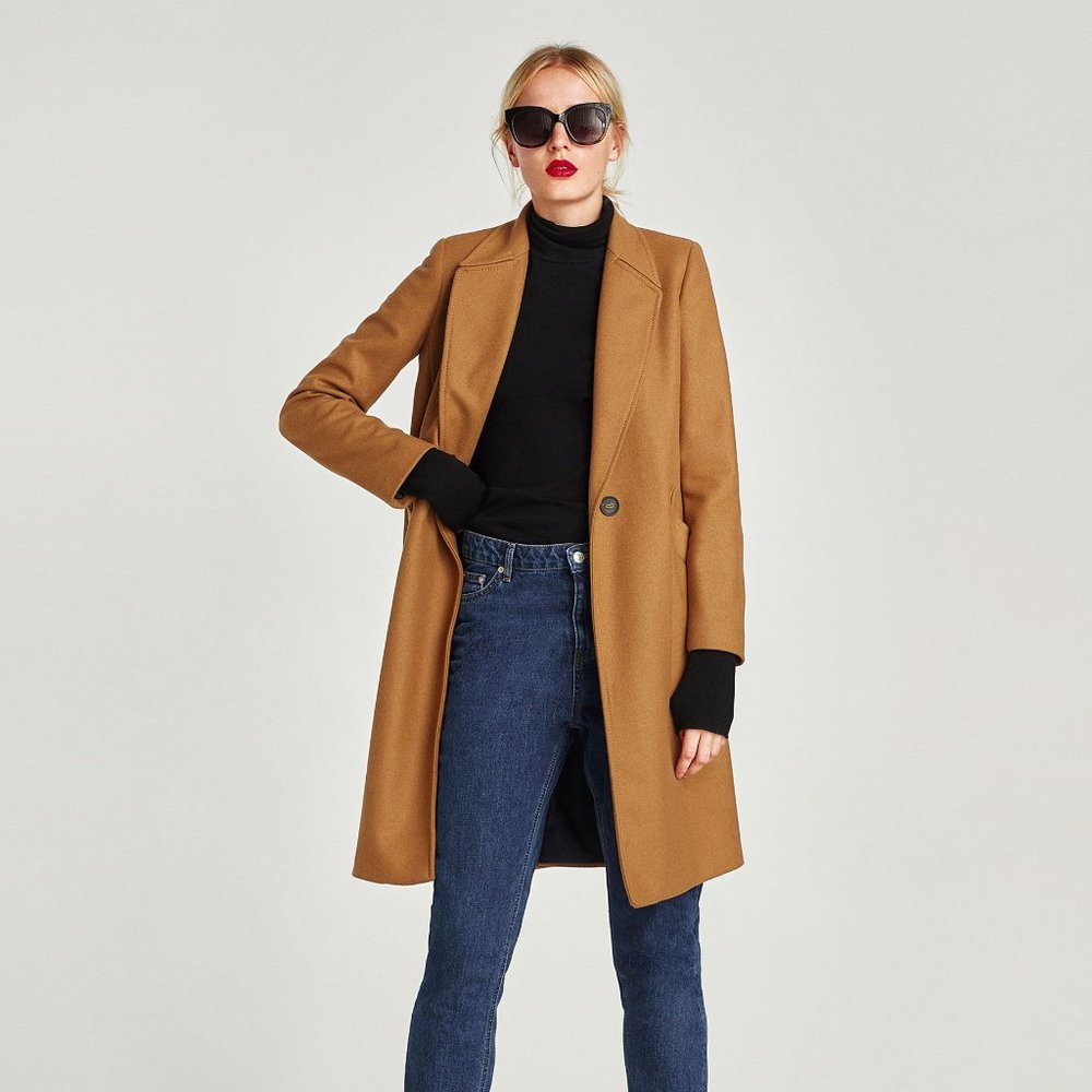 Zara camel single breast coat - Size M